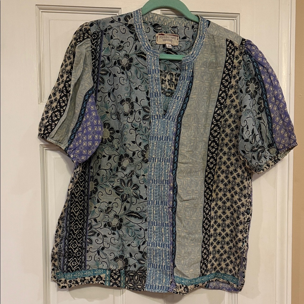 Johnny Was Multicolor Patchwork Top - image 1